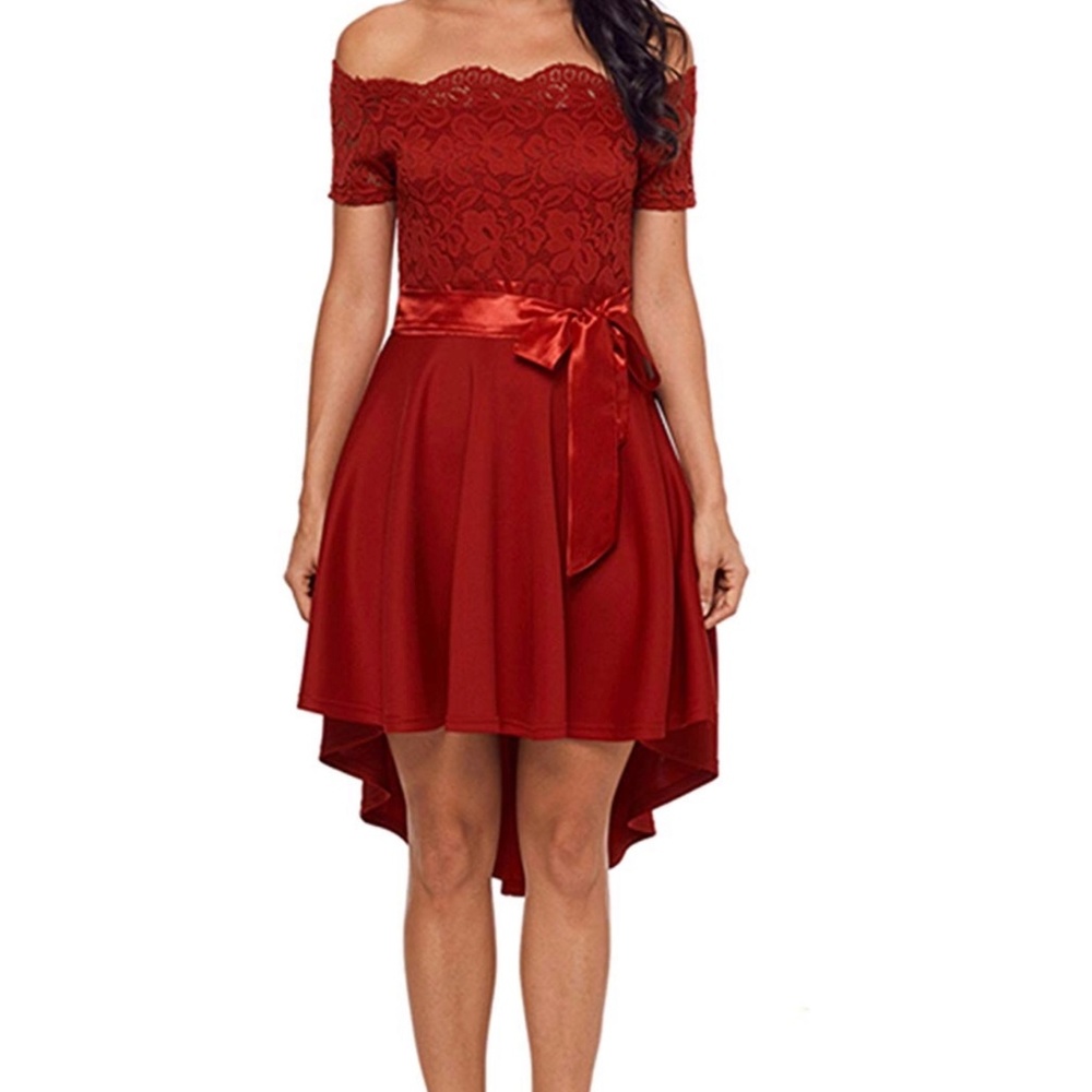 Off-Shoulder Red Lace Dress